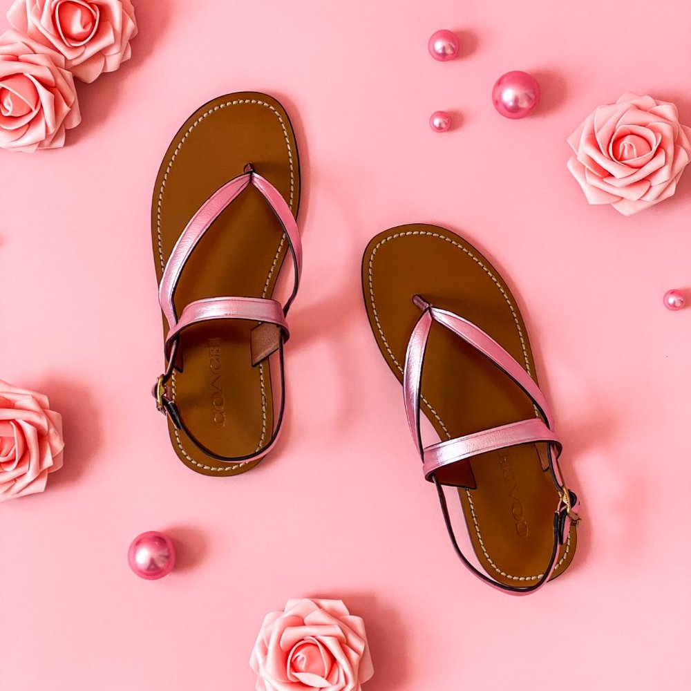 NEW! Coach Hudson Leather Pink Sandals Size 5.5